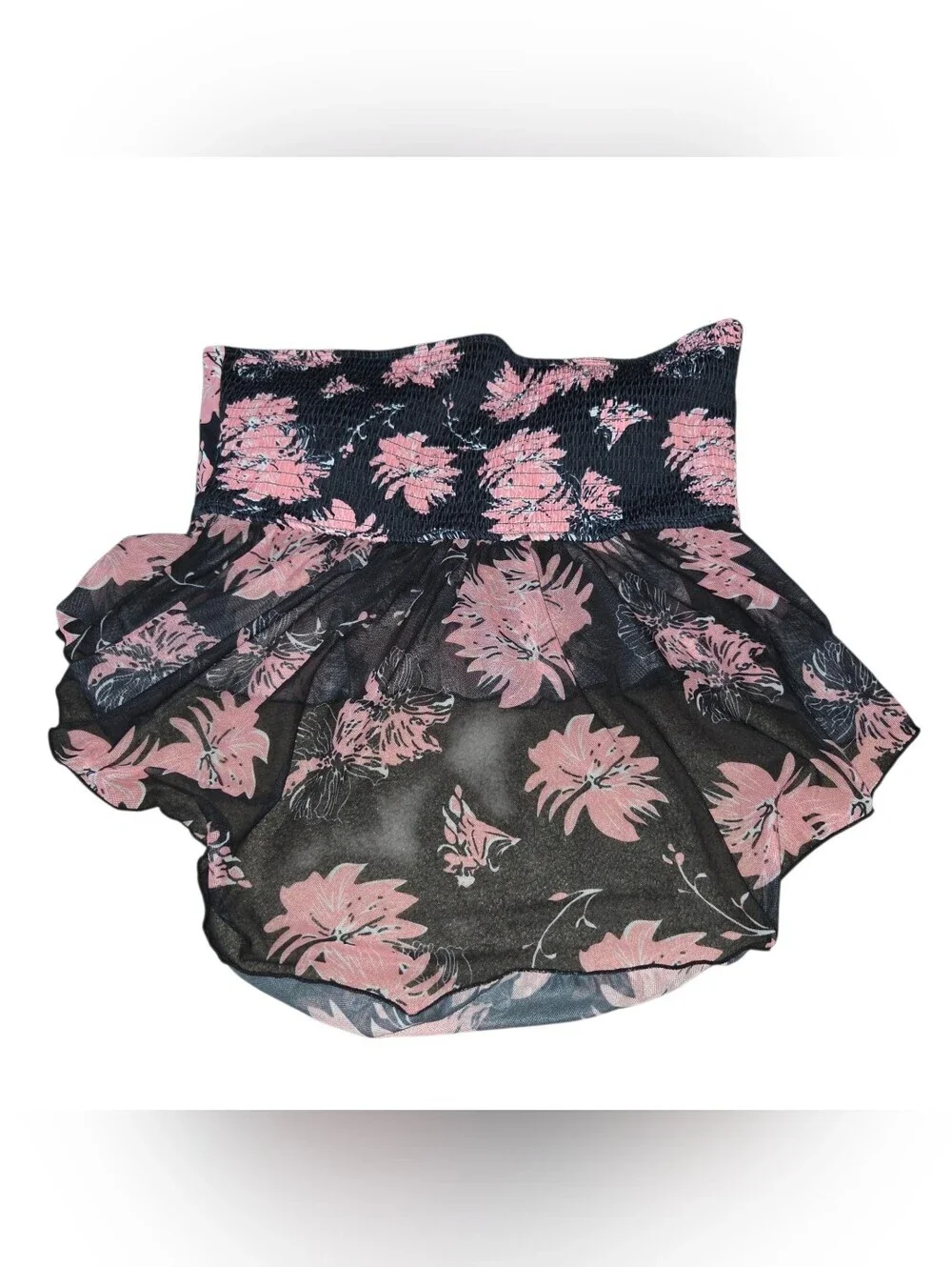 Black and Pink Floral Bandeau Tankini Set